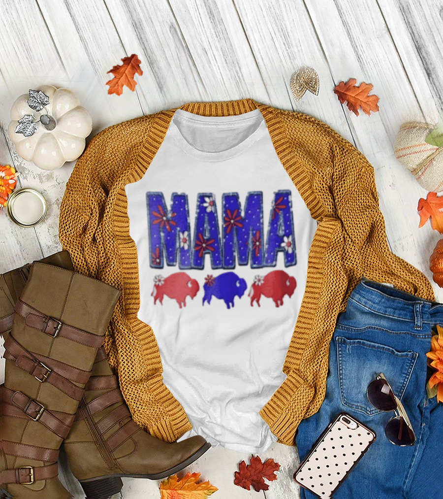 MAMA Buffalo Red White And Blue Floral T-Shirt