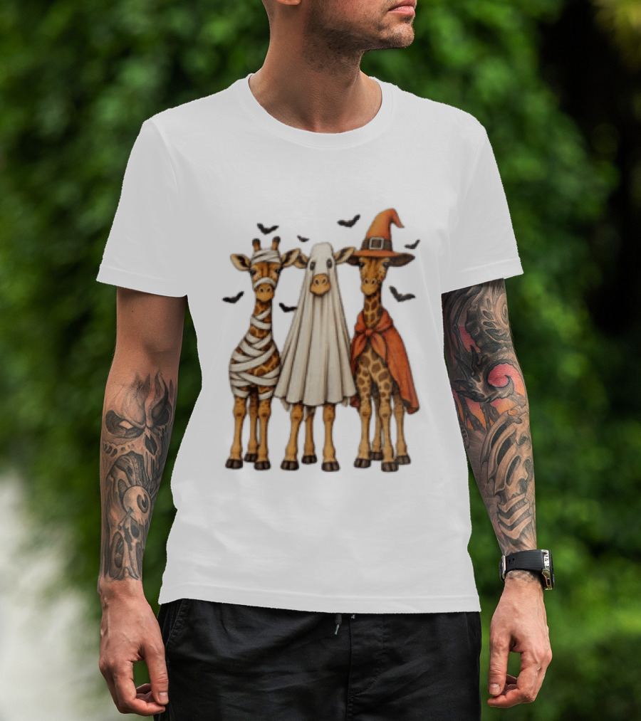 Giraffe Costume Halloween Mummy Ghost Witch Trio T-Shirt