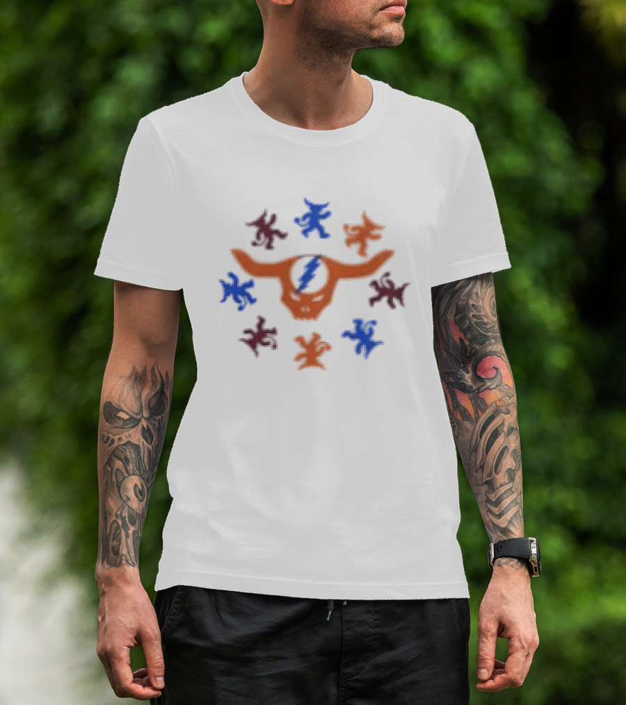 Grateful Dead Texas Longhorn Skull With Colorful Stars T-Shirt