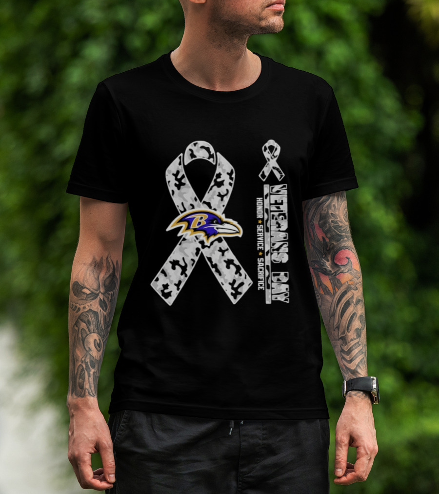 Baltimore Ravens Veterans Day 2026 Honor Service Sacrifice Camouflage Ribbon T-Shirt