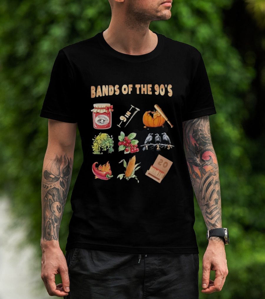 Bands Of The 90's Jar Corn Crows Matches Pumpkin 9in Chili Peppers Bush Berries T-Shirt