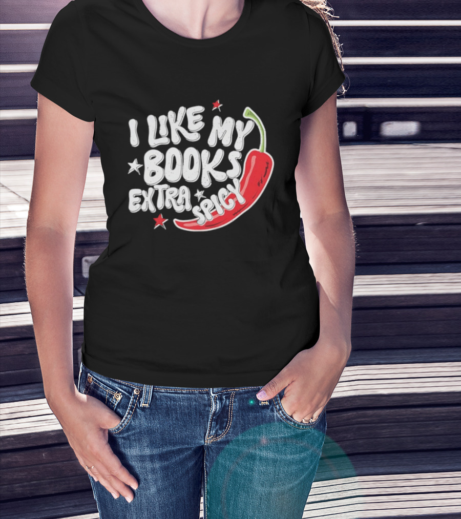 I Like My Books Extra Spicy Pepper Stars T-Shirt