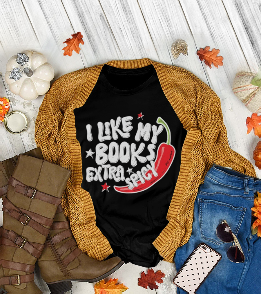 I Like My Books Extra Spicy Pepper Stars T-Shirt