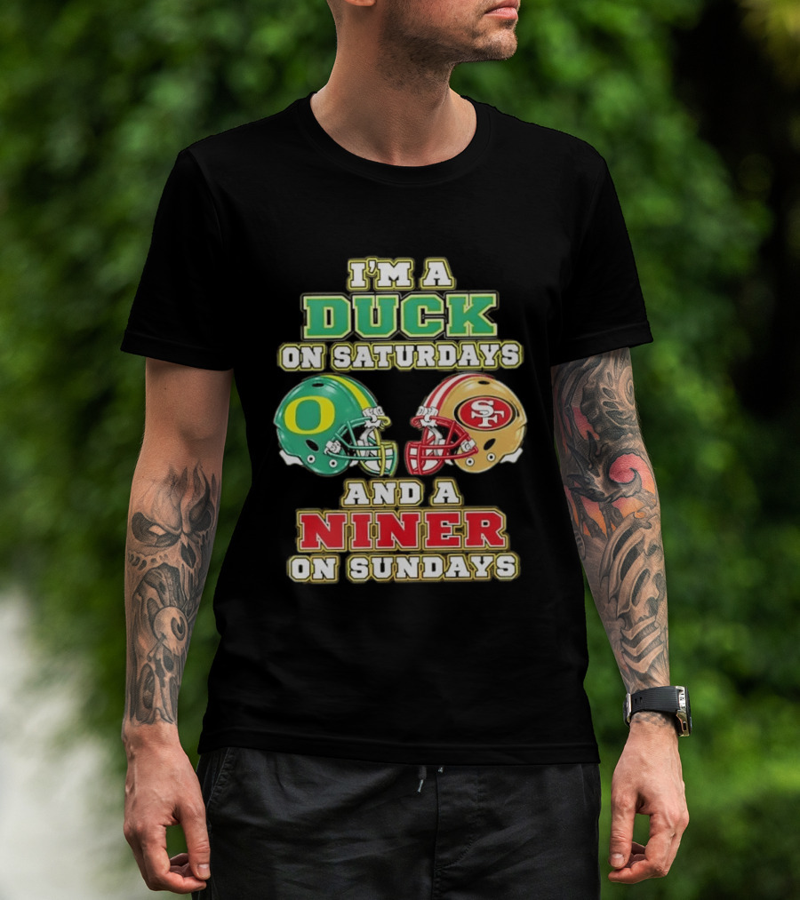 I'm A Duck On Saturdays And A Niner On Sundays Helmet T-Shirt