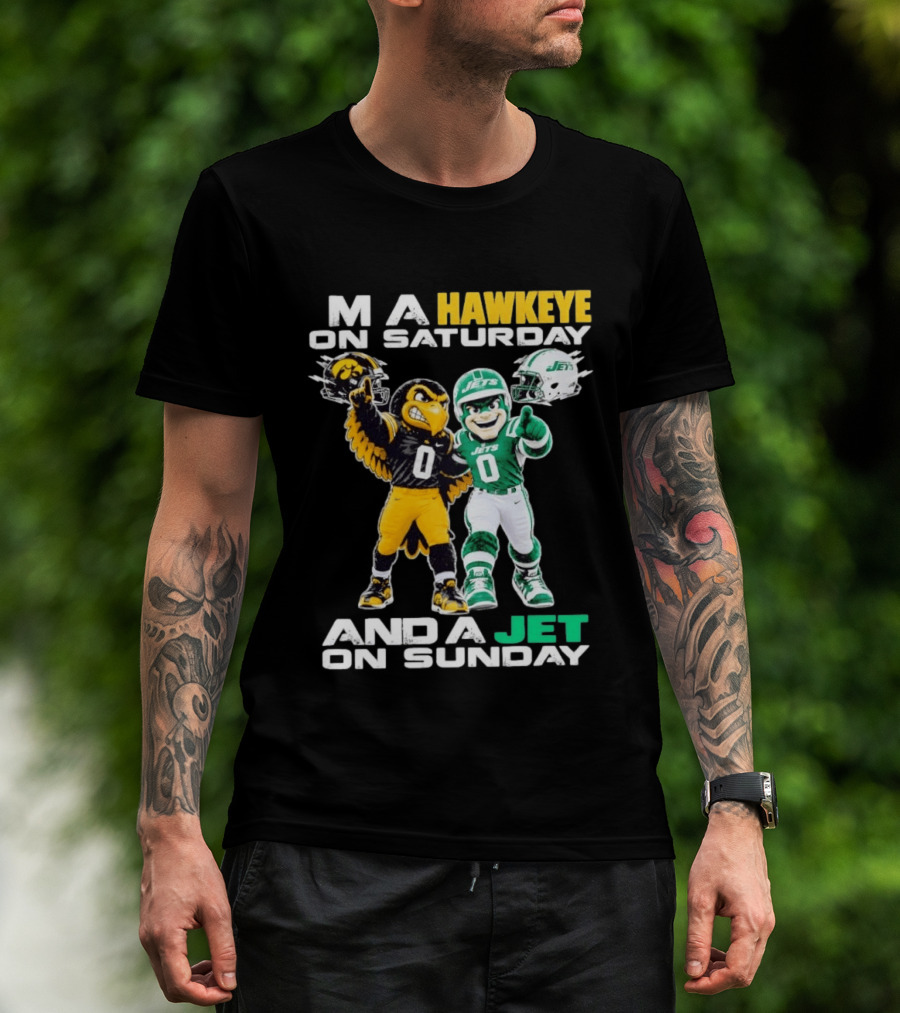 Hawkeye On Saturday Jets On Sunday Football Mascots T-Shirt
