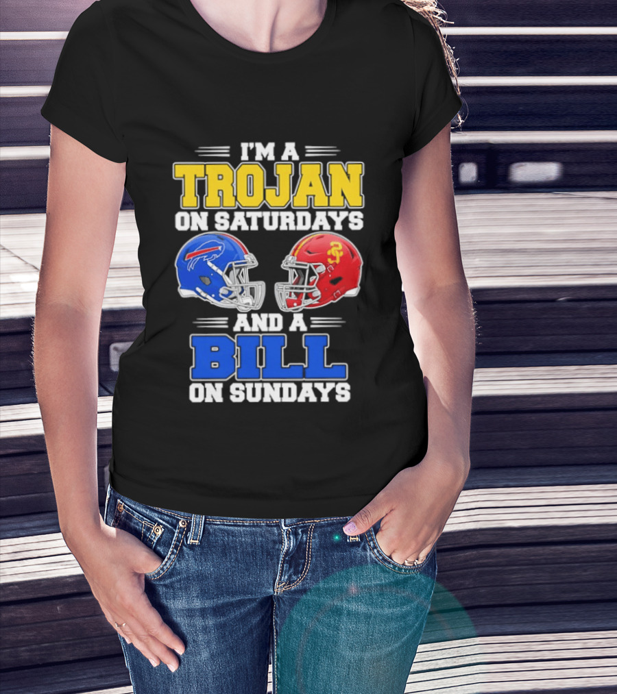 I'm A Trojan On Saturdays And A Bill On Sundays USC And Buffalo Football Helmets T-Shirt