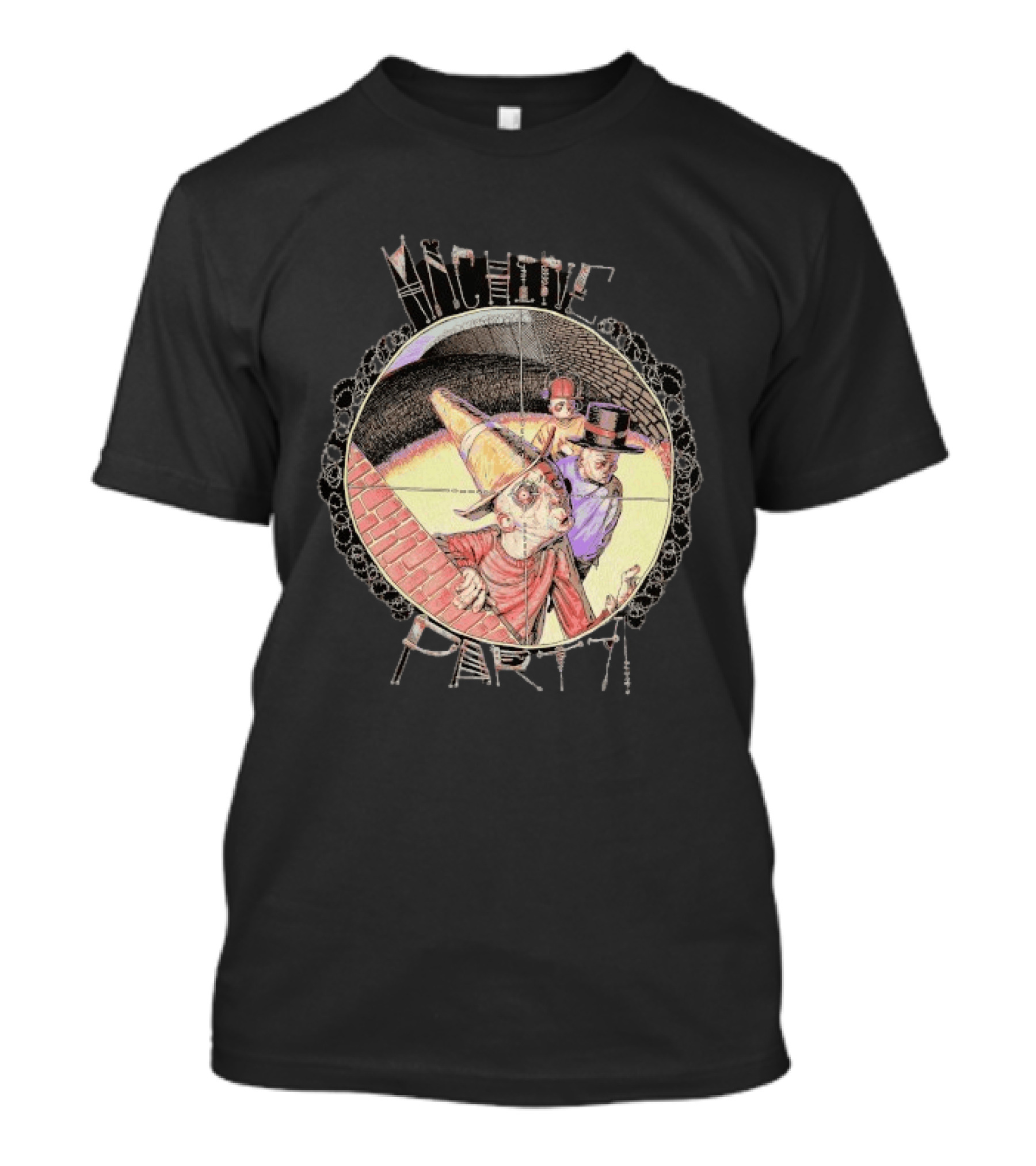 Machine Party Heads Up Comic Style Characters Retro Scene T-Shirt