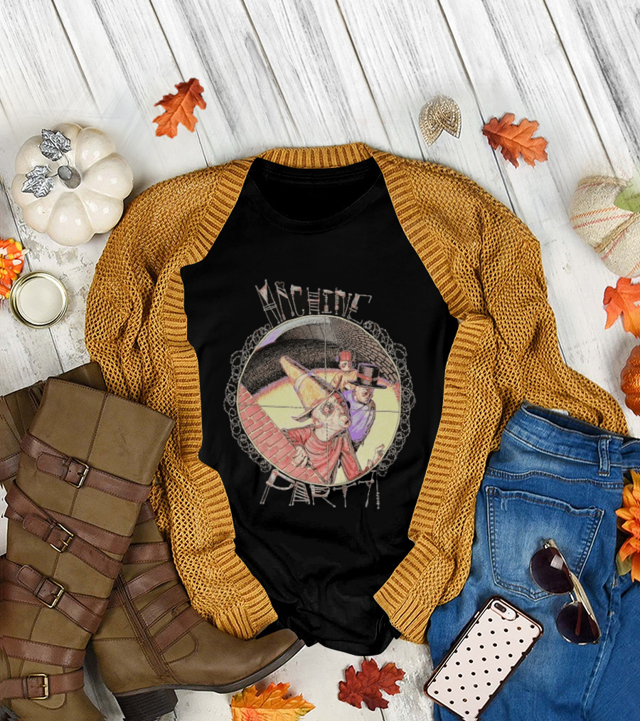 Machine Party Heads Up Comic Style Characters Retro Scene T-Shirt