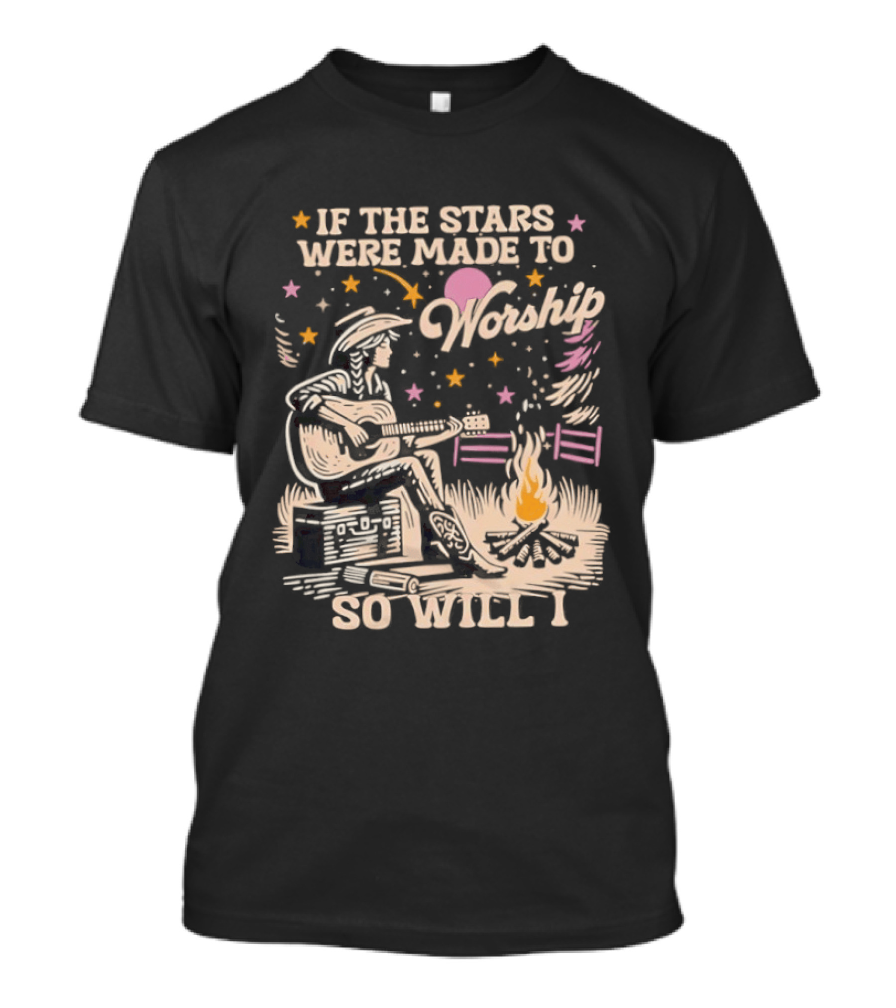 If The Stars Were Made To Worship So Will I Guitar Campfire Scene T-Shirt