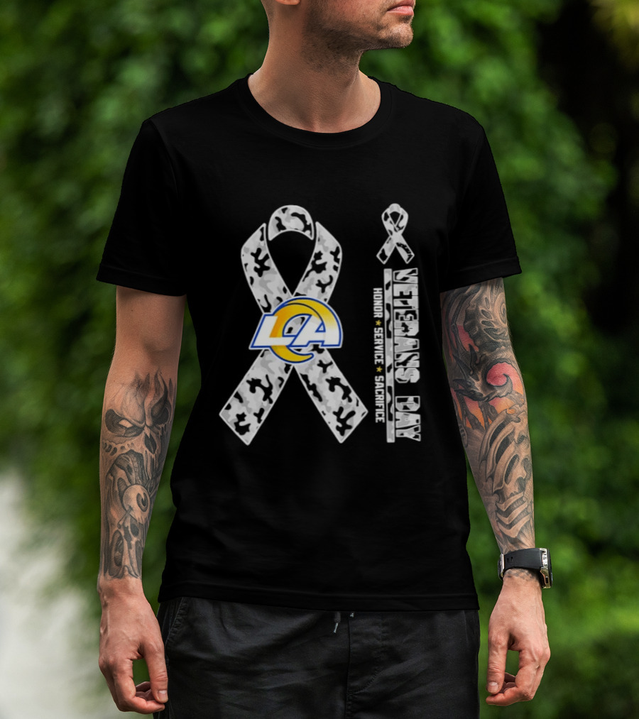 Los Angeles Rams Camouflage Ribbon Veterans Day 2026 Honor Service Sacrifice T-Shirt