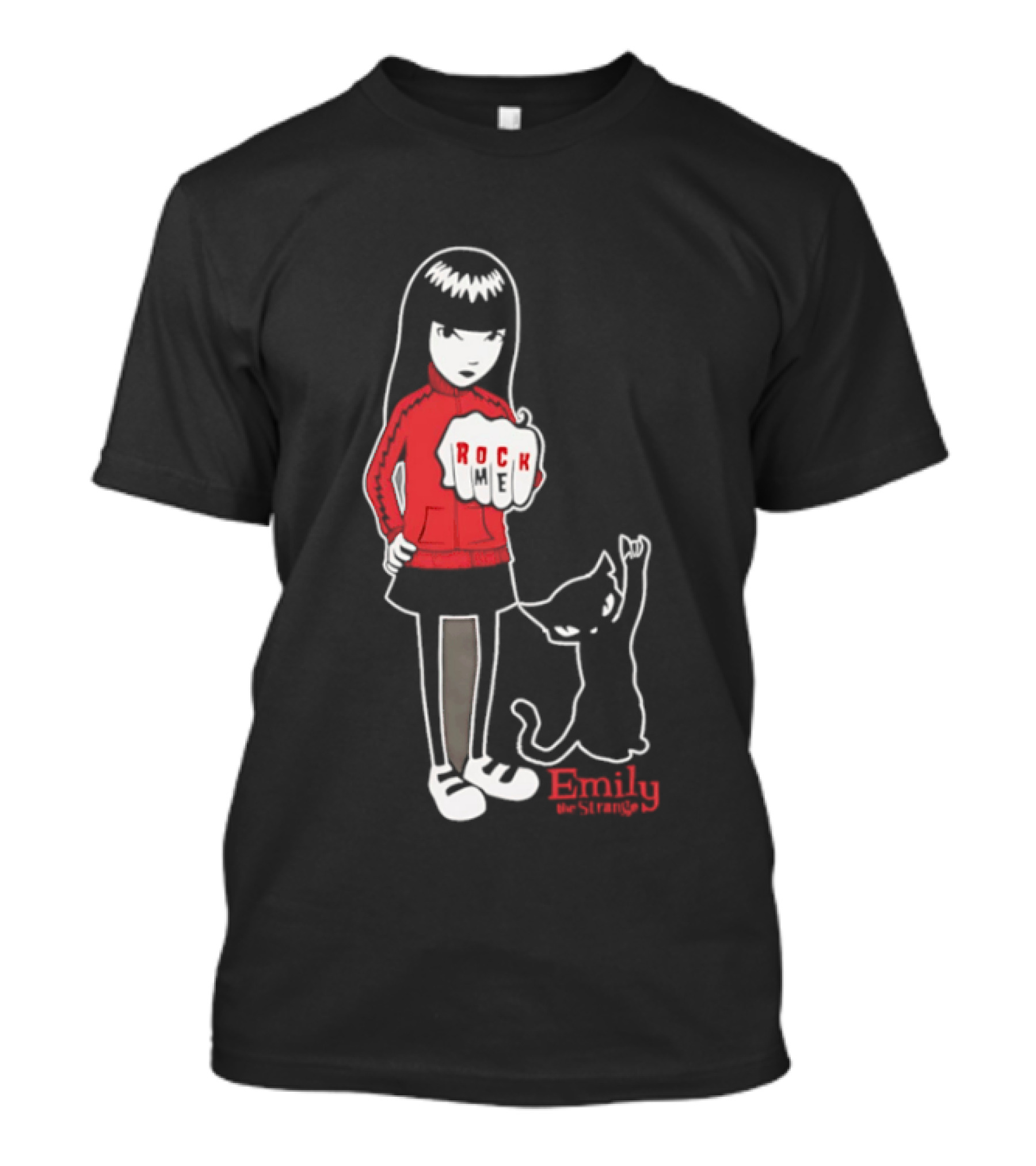 Rock Me Emily The Strange Iconic Character With Red And Cat T-Shirt