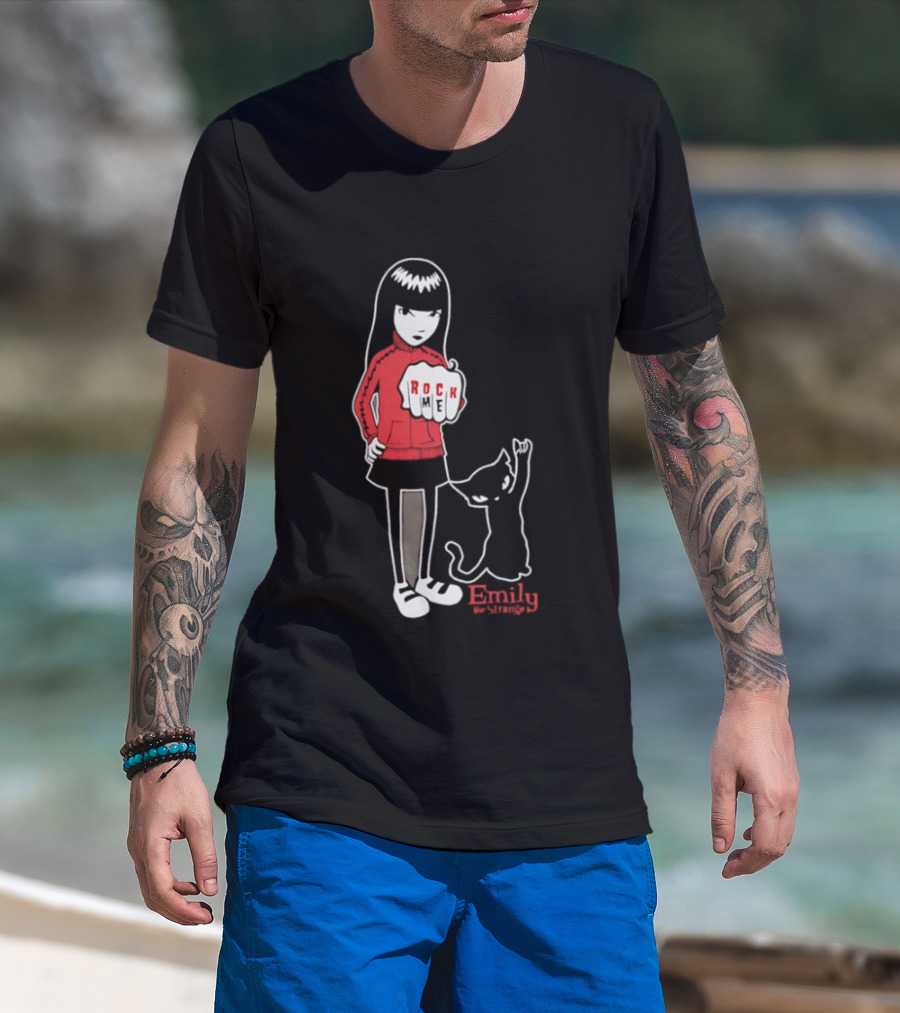 Rock Me Emily The Strange Iconic Character With Red And Cat T-Shirt