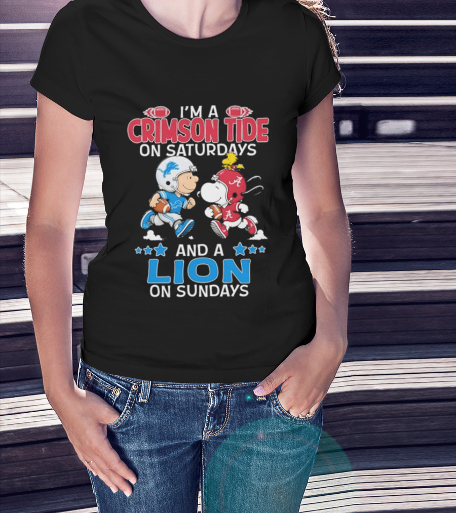 I'm A Crimson Tide On Saturdays And A Lion On Sundays Snoopy And Charlie Brown Football T-Shirt