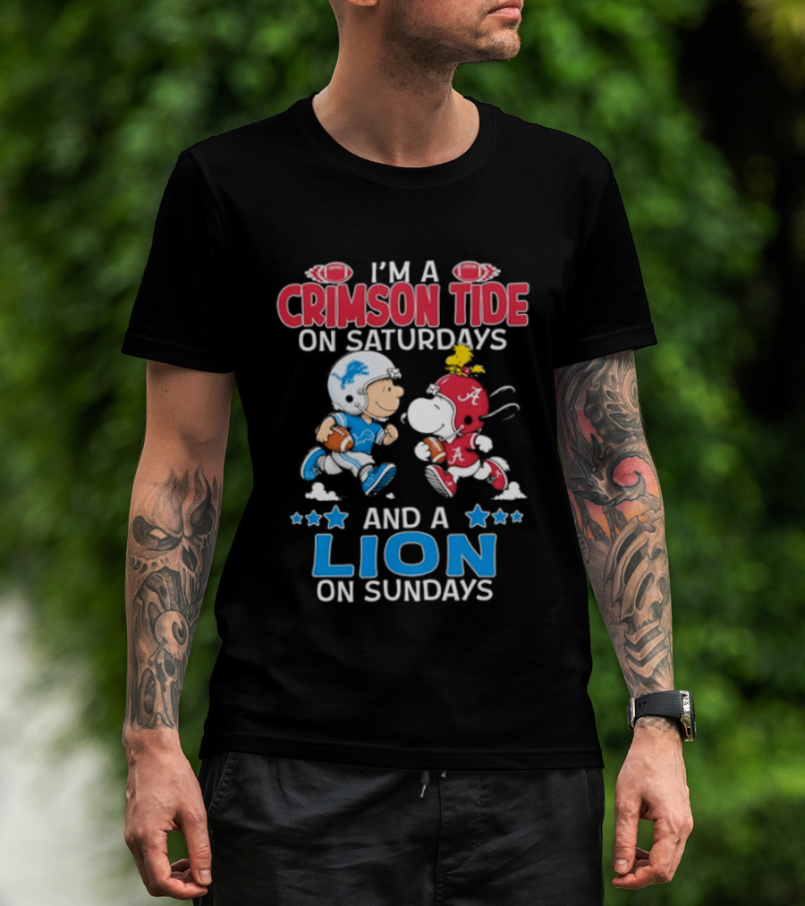 I'm A Crimson Tide On Saturdays And A Lion On Sundays Snoopy And Charlie Brown Football T-Shirt