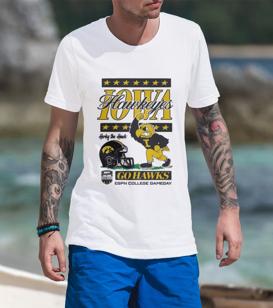 Iowa Hawkeyes Herky The Hawk Go Hawks ESPN College Gameday T-Shirt