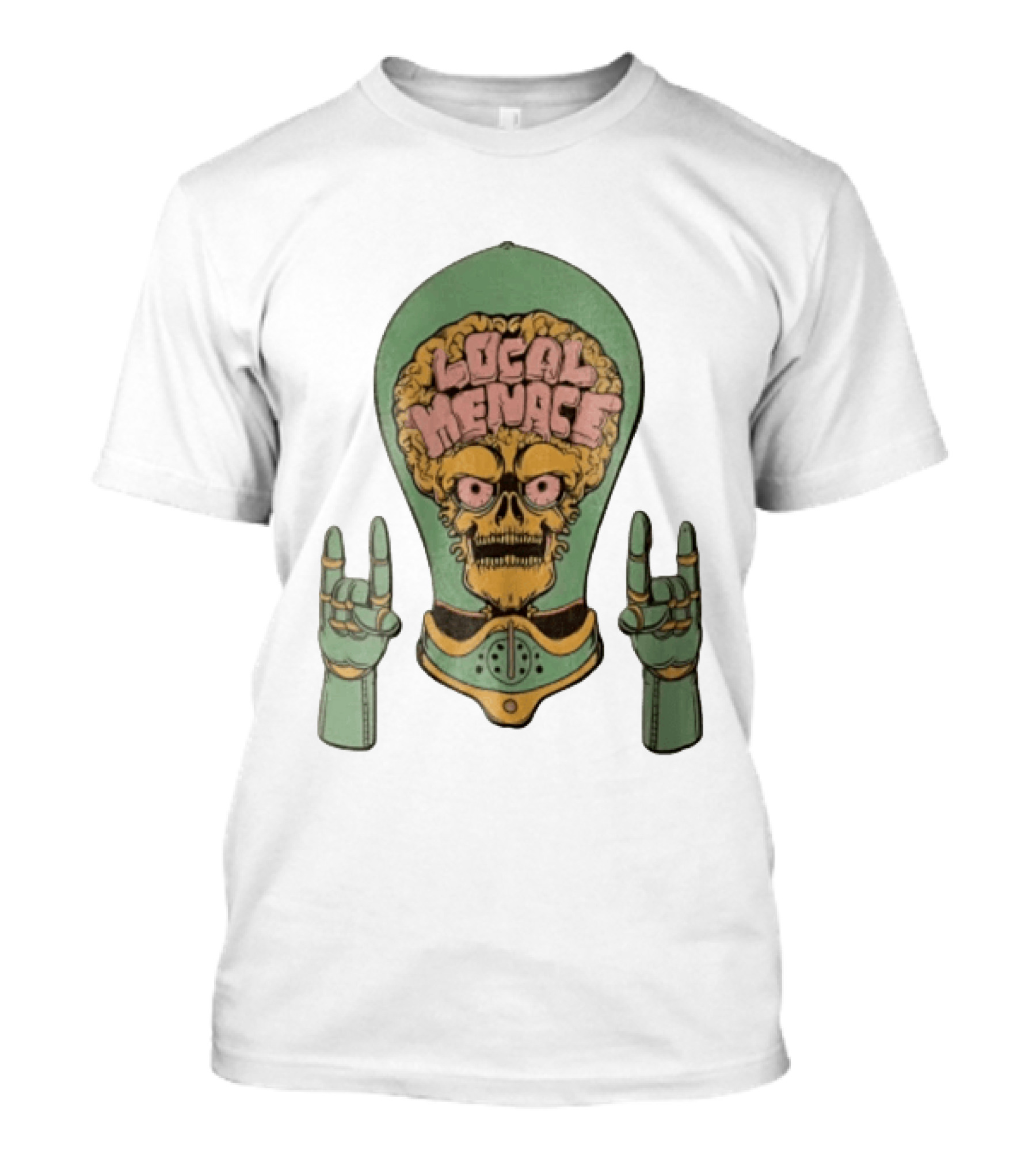 Local Menace Skull Exposed Brain Lightbulb Rock Hand Signs T-Shirt