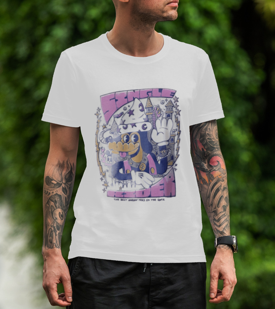 Single Rider Cartoon Dog Wizard With Hat And Spiked Collar Retro Fantasy Scene T-Shirt