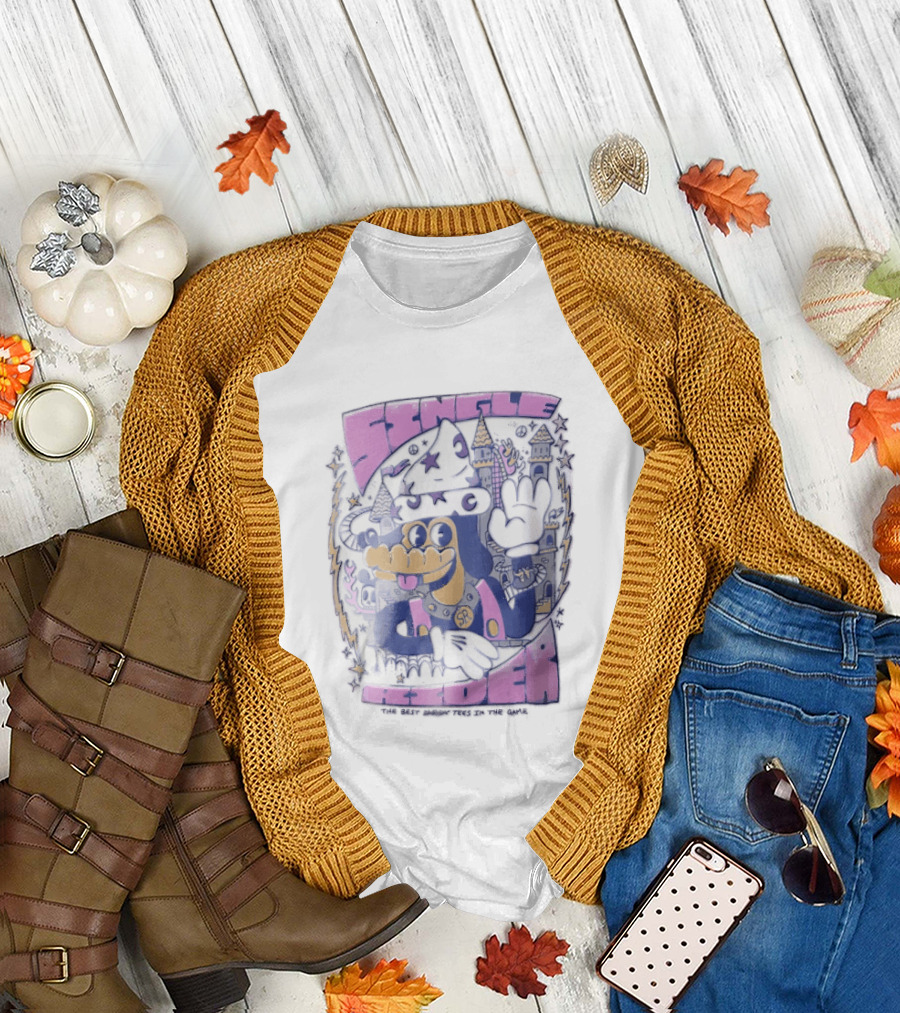 Single Rider Cartoon Dog Wizard With Hat And Spiked Collar Retro Fantasy Scene T-Shirt