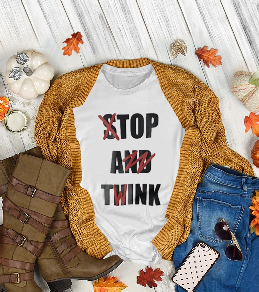 STOP AND TWINK Black With Red Crossed Out Edgy T-Shirt