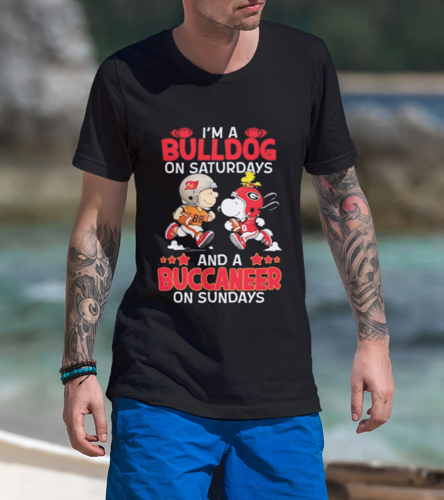 Snoopy And Peanuts Football Bulldog Saturdays Buccaneer Sundays Charlie Brown Fan T-Shirt