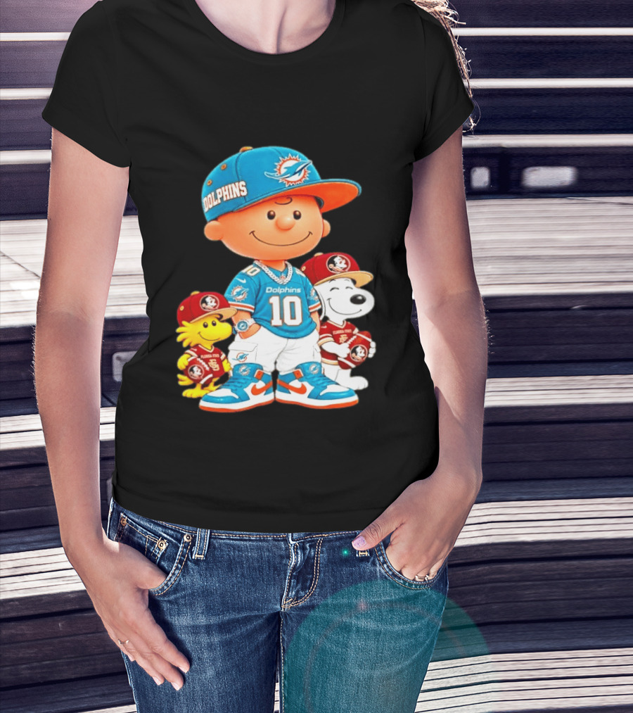 Charlie Brown 10 Snoopy Woodstock Miami Dolphins Florida State T-Shirt