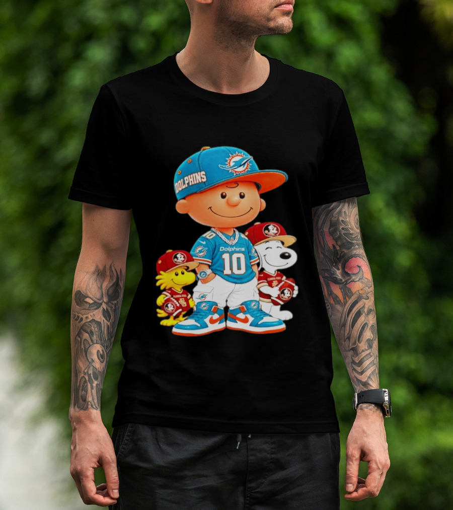 Charlie Brown 10 Snoopy Woodstock Miami Dolphins Florida State T-Shirt