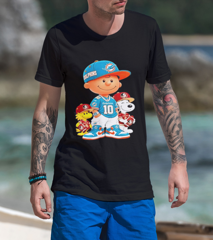 Charlie Brown 10 Snoopy Woodstock Miami Dolphins Florida State T-Shirt