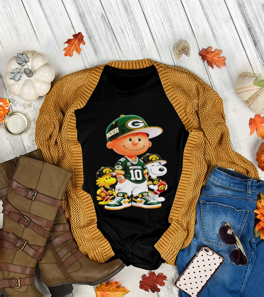 Charlie Brown Snoopy Woodstock Green Bay Packers 10 Jersey Football Fan T-Shirt