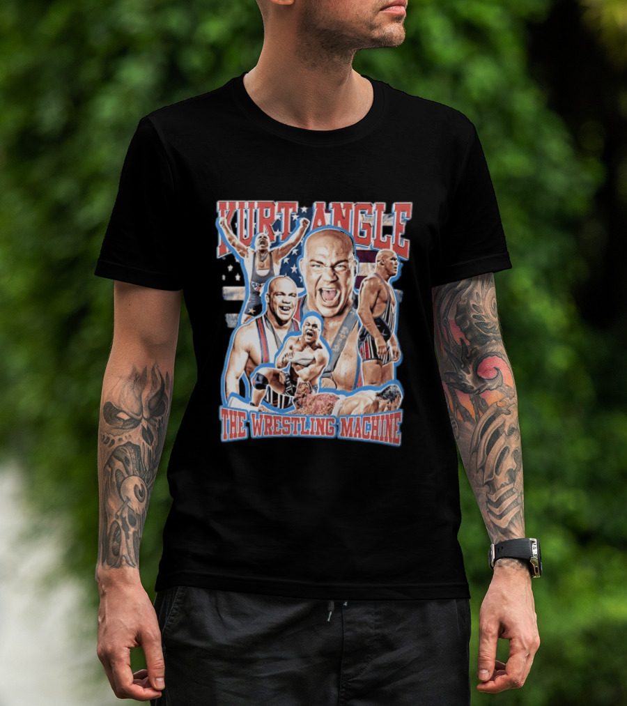 Kurt Angle The Wrestling Machine Bald Wrestler In Singlet Multiple Images T-Shirt