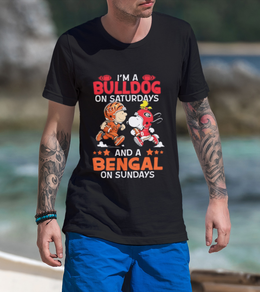 I'm A Bulldog On Saturdays And A Bengal On Sundays Snoopy Charlie Brown T-Shirt