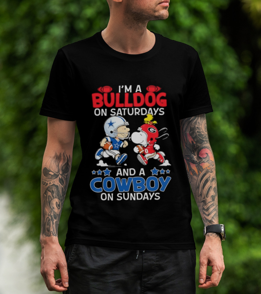 Snoopy And Charlie Brown Bulldog Saturdays Cowboy Sundays T-Shirt