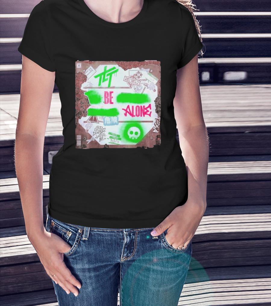 The Living Tombstone Be Alone Graffiti Skull Hazard Neon T-Shirt
