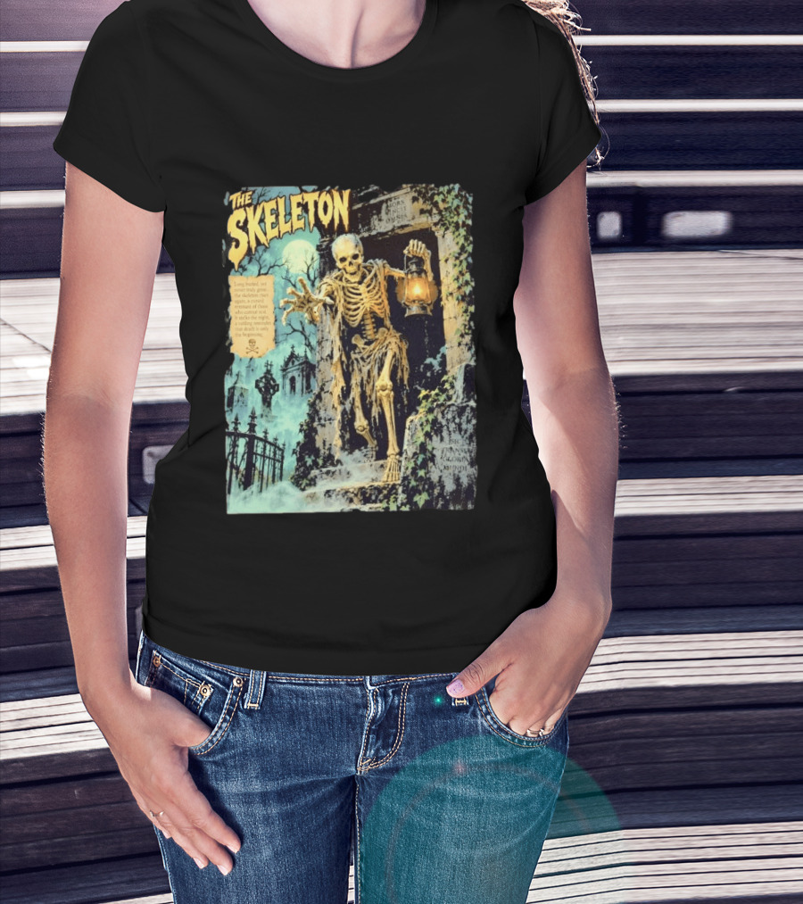 The Skeleton Mors Vincit Omnia Sic Transit Gloria Mundi Lantern Night Scene T-Shirt
