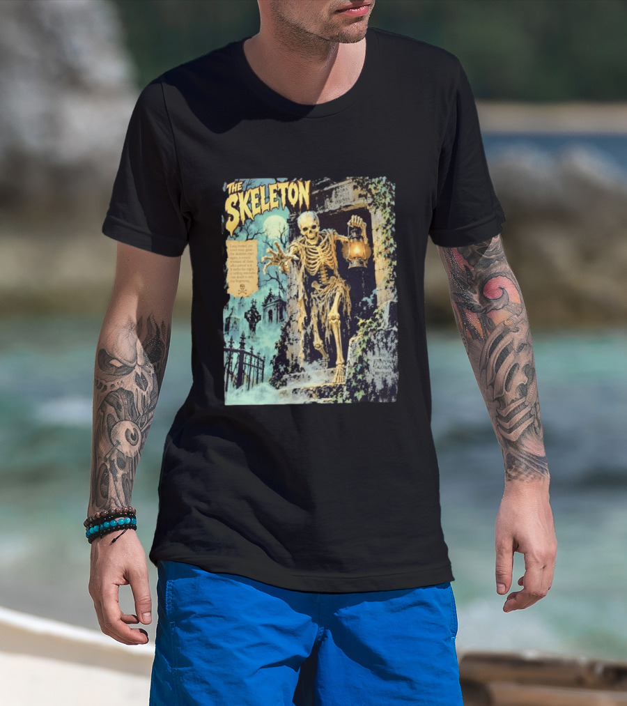 The Skeleton Mors Vincit Omnia Sic Transit Gloria Mundi Lantern Night Scene T-Shirt