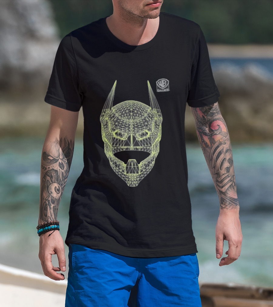 WB Games Neon Green Wireframe Batman Mask T-Shirt