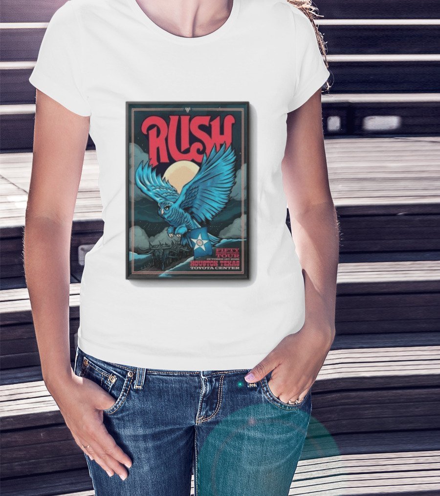 RUSH Houston Texas 10 1 2026 Owl Moon Toyota Center Fifty Tour T-Shirt