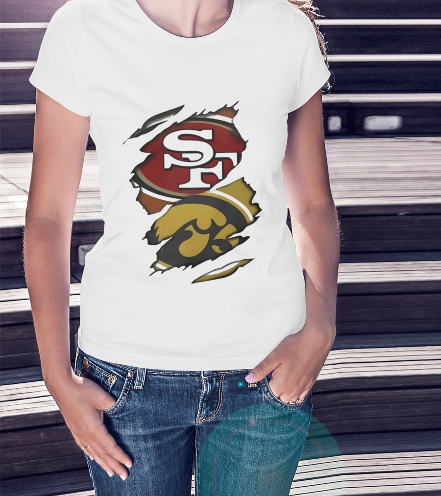 San Francisco 49ers SF Logo Iowa Hawkeyes Ripped Skin T-Shirt