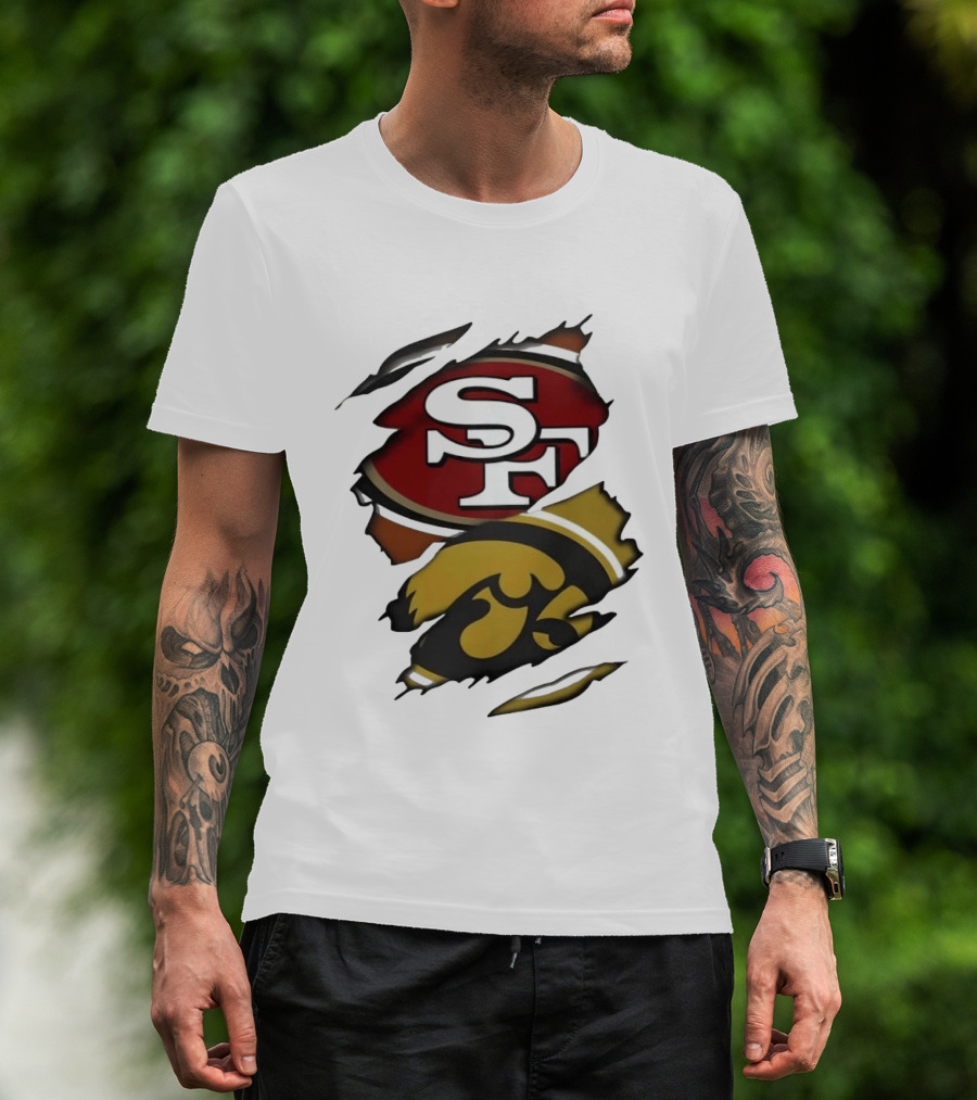 San Francisco 49ers SF Logo Iowa Hawkeyes Ripped Skin T-Shirt