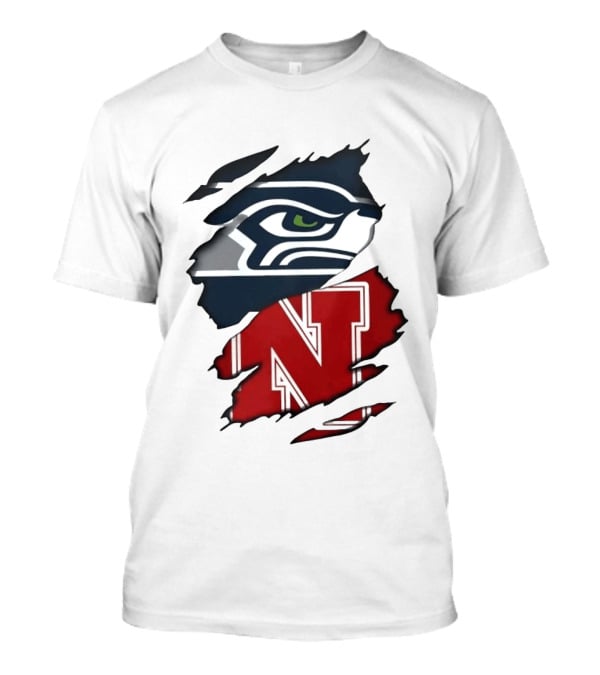 Seattle Seahawks And Nebraska Cornhuskers Split Torn Fabric Blend T-Shirt