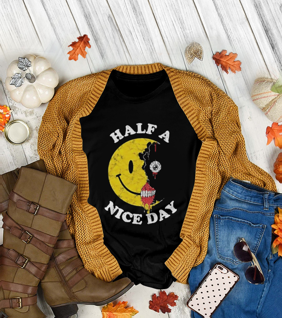 Beware Boiuna Lena Half A Nice Day Smiley Face Decay T-Shirt