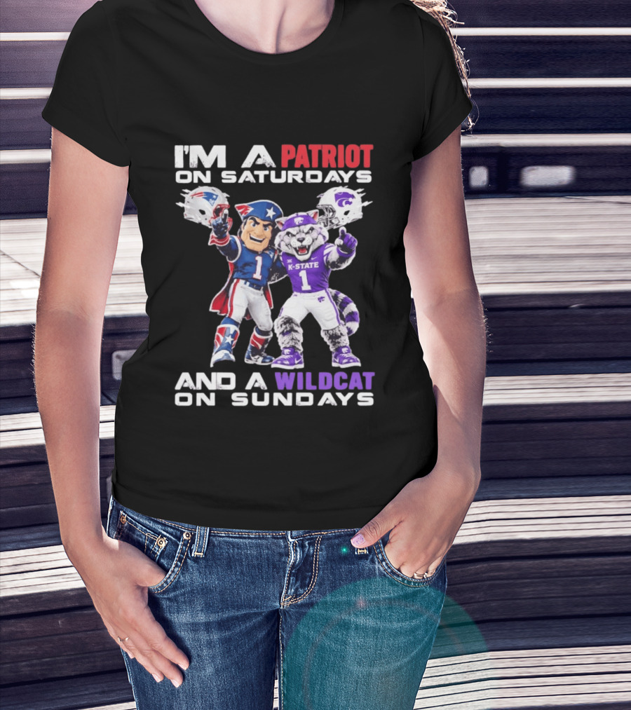 I'm A Patriot On Saturdays And A Wildcat On Sundays K State Football Patriots Wildcat Mascots T-Shirt