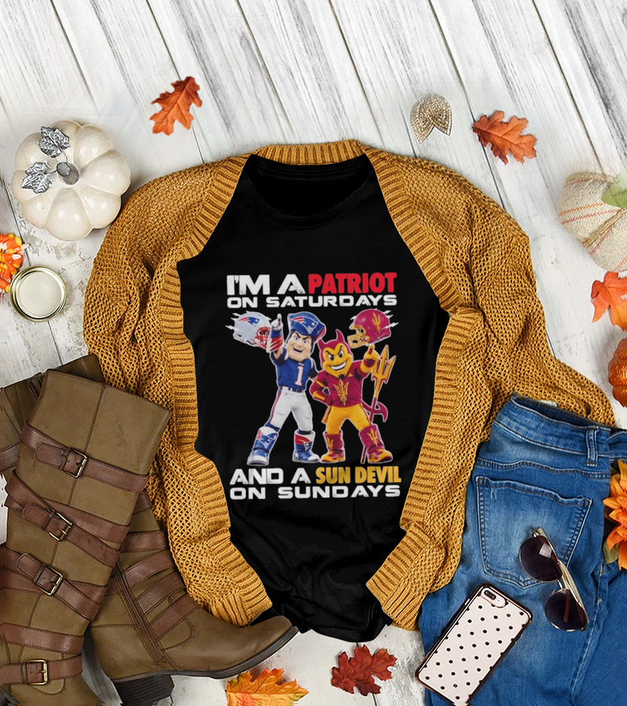 New England Patriots Arizona State Sun Devils I'm a Patriot on Saturdays and a Sun Devil on Sundays Football Mascots T-Shirt