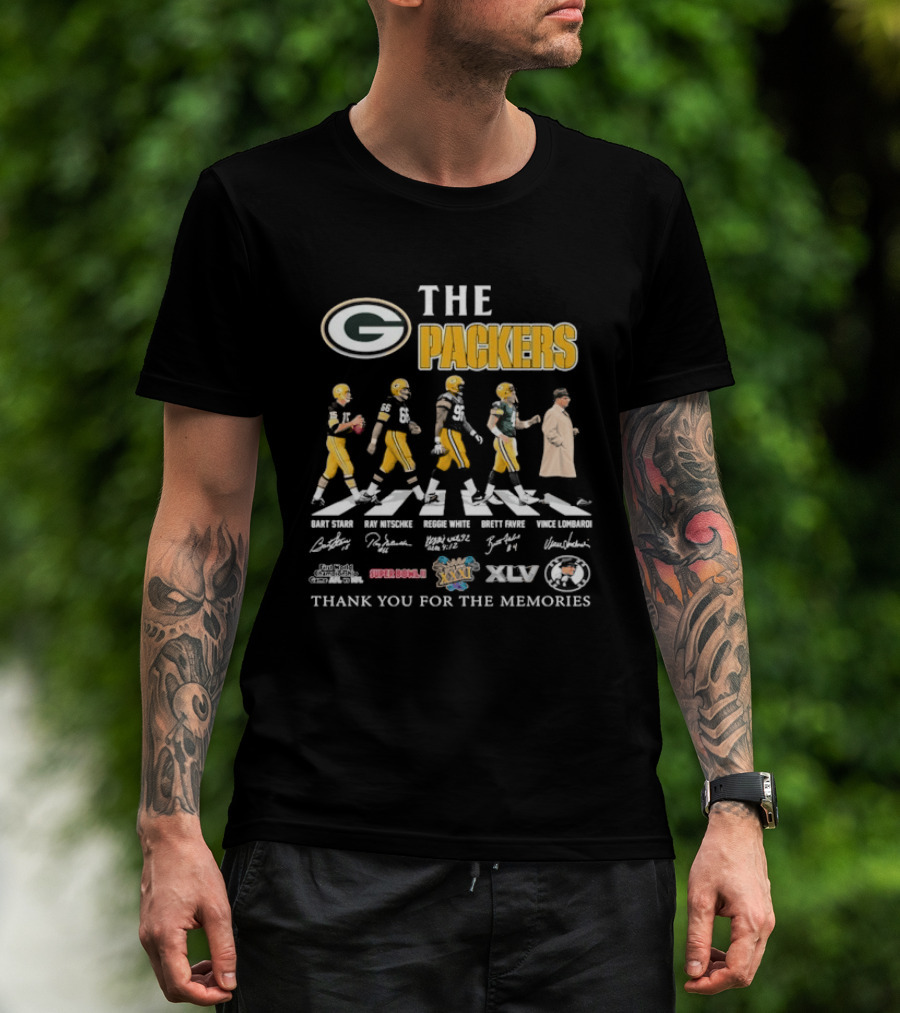 The Packers Abbey Road Thank You For The Memories Signatures Super Bowl XVI XVII XXXI XLV T-Shirt