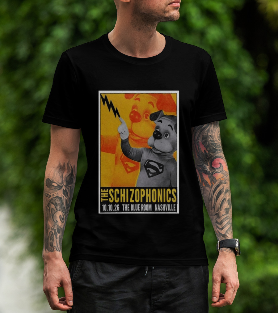 The Schizophonics The Blue Room Nashville 10.10.26 Concert Superman Dog Image T-Shirt