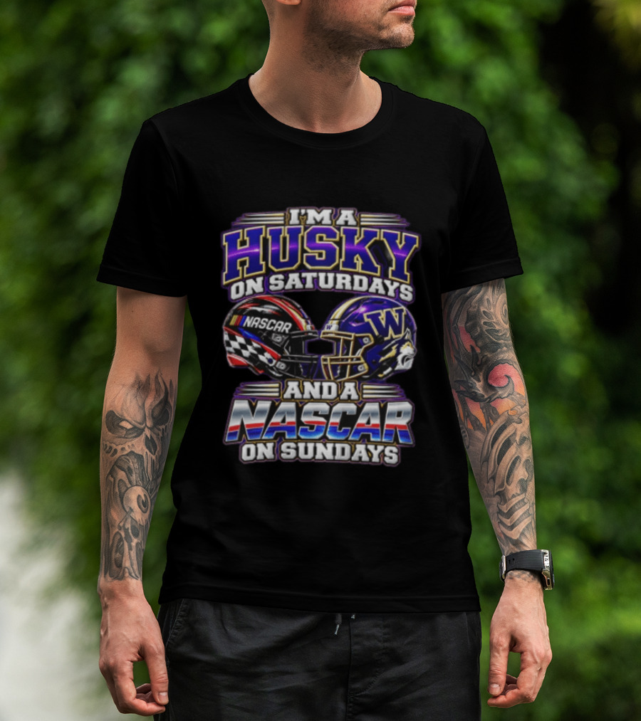 I'm A Husky On Saturdays And A NASCAR On Sundays Racing Helmet Combo T-Shirt