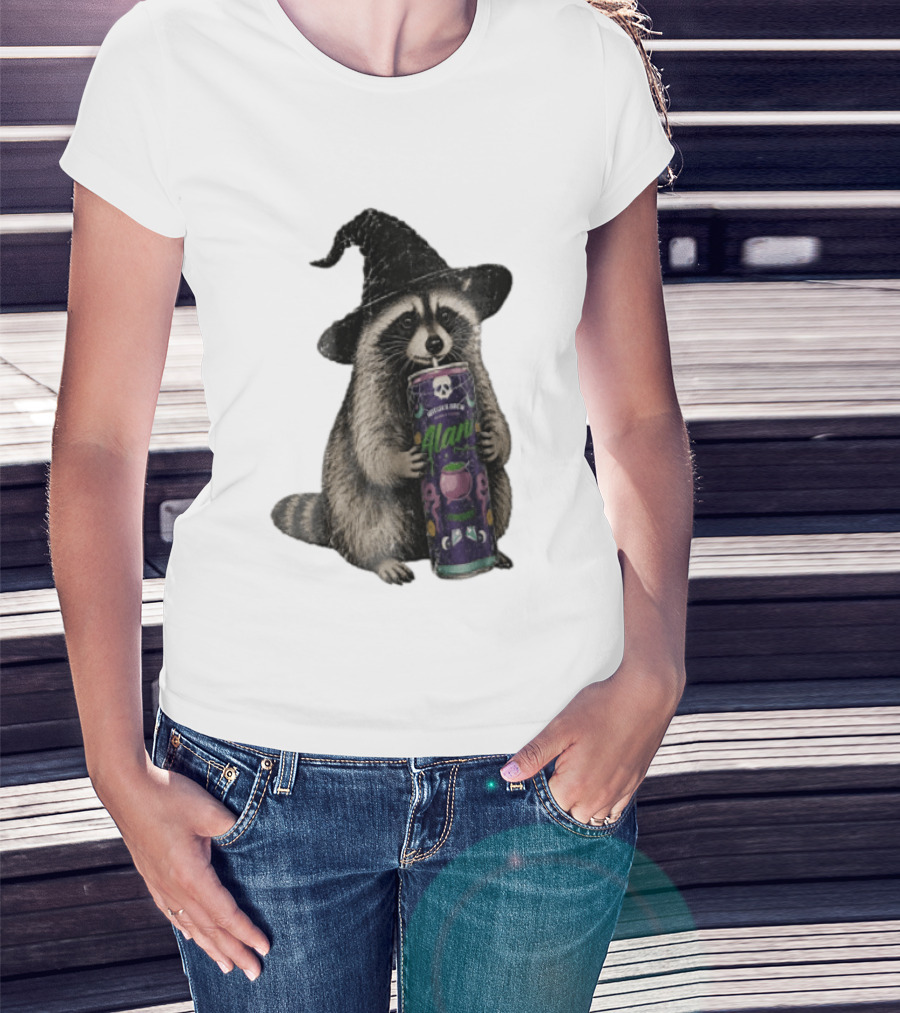 Alani Witches Brew Raccoon Witch Hat Can Holding T-Shirt