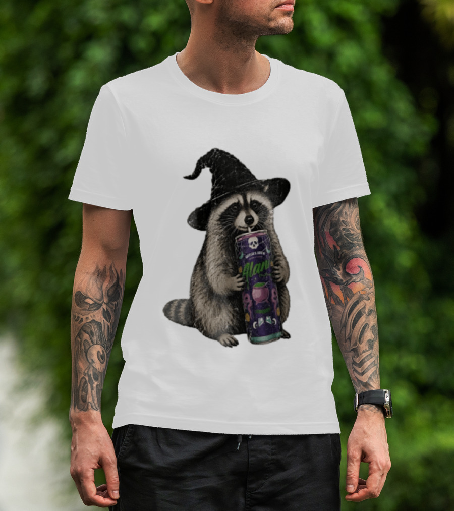 Alani Witches Brew Raccoon Witch Hat Can Holding T-Shirt
