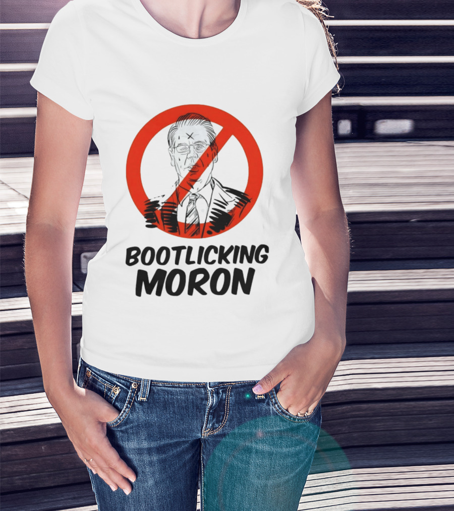 Bootlicking Moron Political Caricature Red Circle X Through Figure T-Shirt