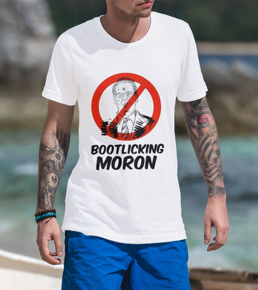 Bootlicking Moron Political Caricature Red Circle X Through Figure T-Shirt