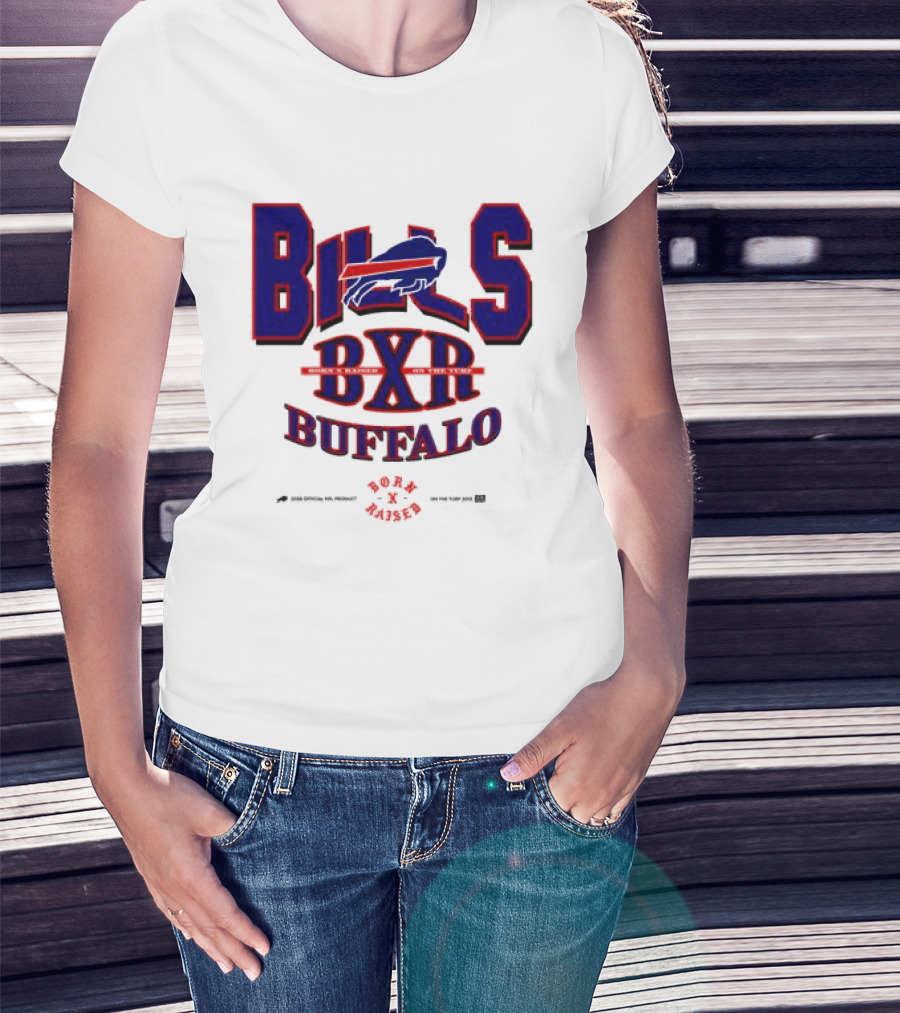 Born X Raised Buffalo Bills BXR Blockletter White T-Shirt